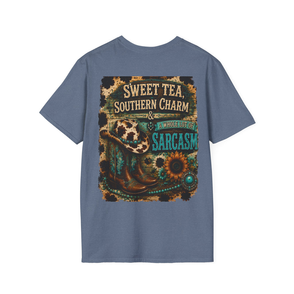 T-Shirt — “Sweet Tea & Sarcasm” Vintage Floral Pocket Graphic