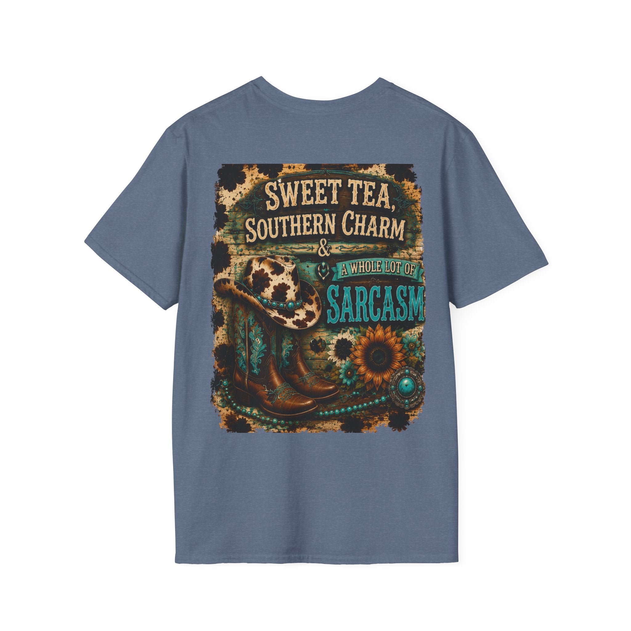 T-Shirt — “Sweet Tea & Sarcasm” Vintage Floral Pocket Graphic