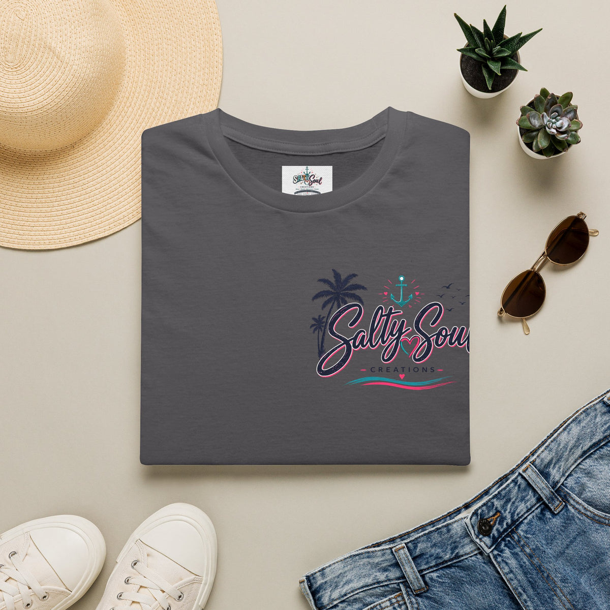 Salty Soul Beach T-Shirt — Palm Tree Coastal Graphic Tee
