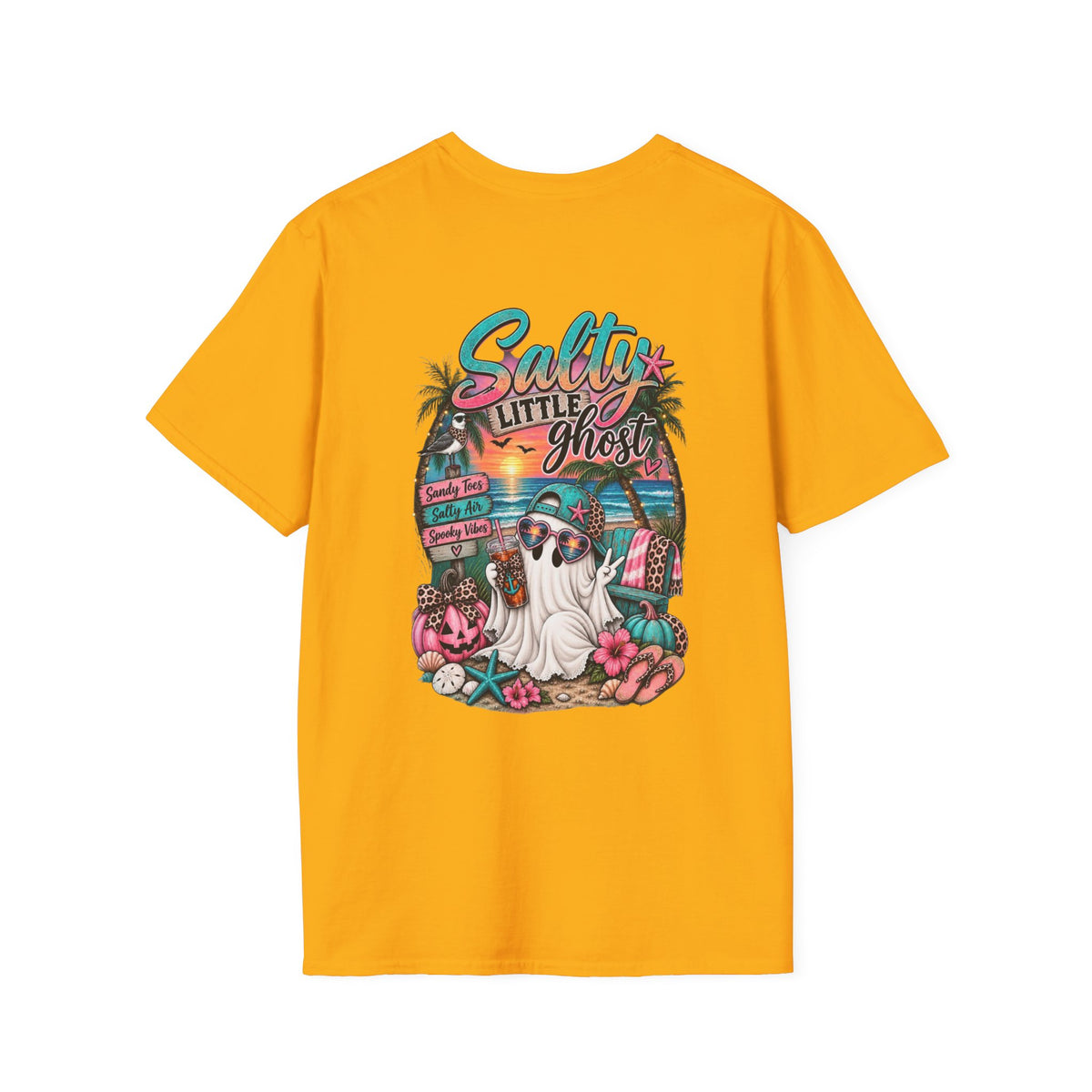 Halloween Crewneck T-Shirt – Spooky Cactus Pumpkin Desert Floral "Salty Soul" Design