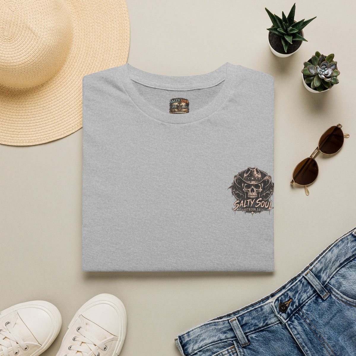 Salty Soul Pocket Tee — Deam Men Tell Skull Chest Graphic T-Shirt