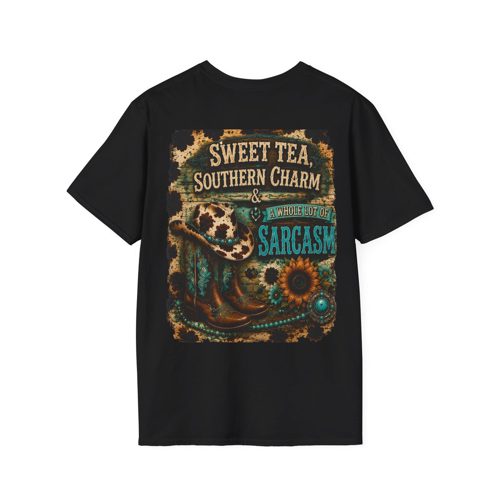 T-Shirt — “Sweet Tea & Sarcasm” Vintage Floral Pocket Graphic
