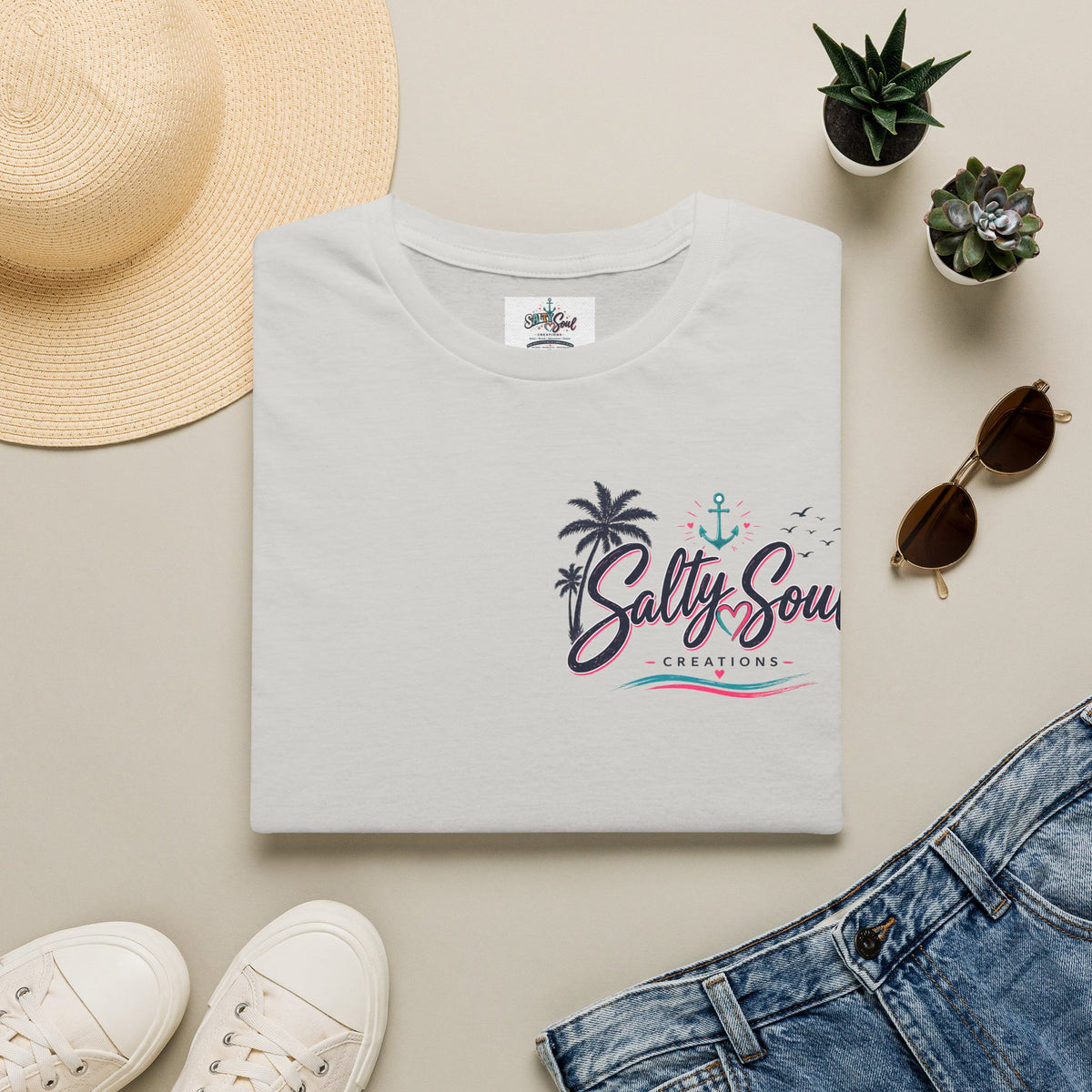 Salty Soul Beach T-Shirt — Palm Tree Coastal Graphic Tee