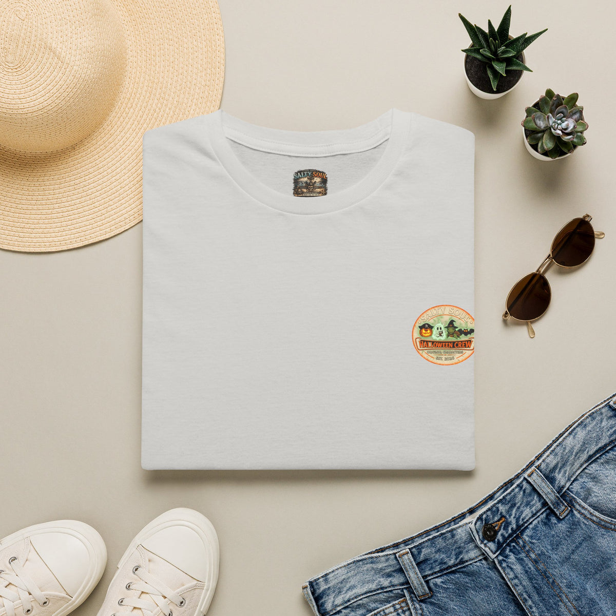 Vintage Desert Sunset Patch T-Shirt — "Captain Jack-o'Lantern" Beach Vibe