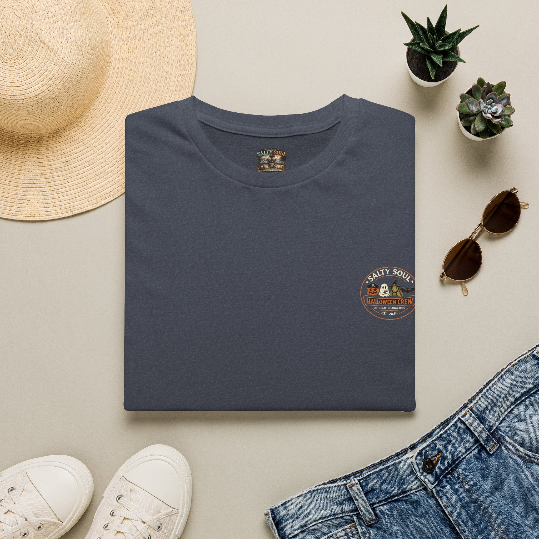 Adventure Camper T-Shirt — Mini Retro Camp Graphic (Halloween Skeleton 'Salty After Dark')