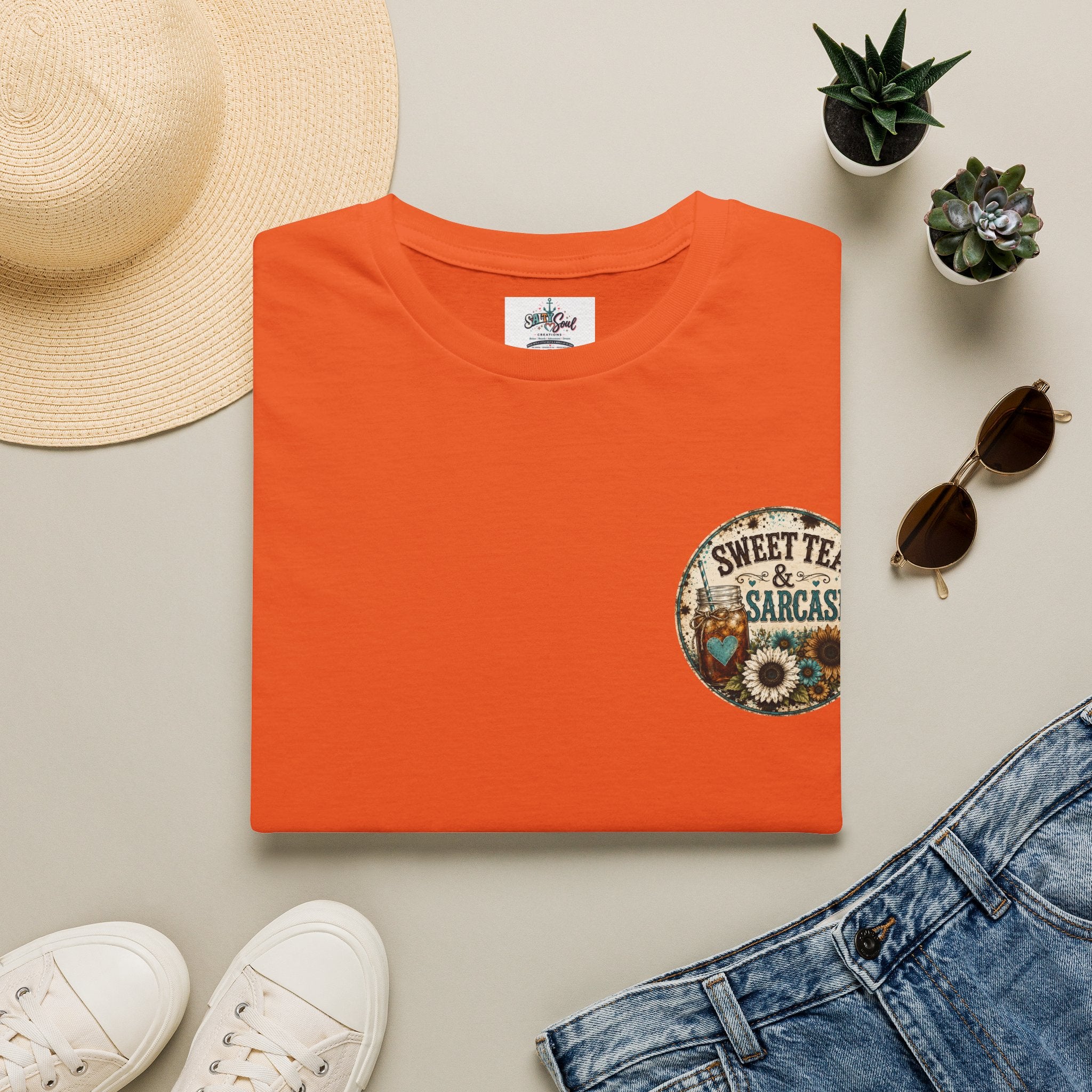 T-Shirt — “Sweet Tea & Sarcasm” Vintage Floral Pocket Graphic