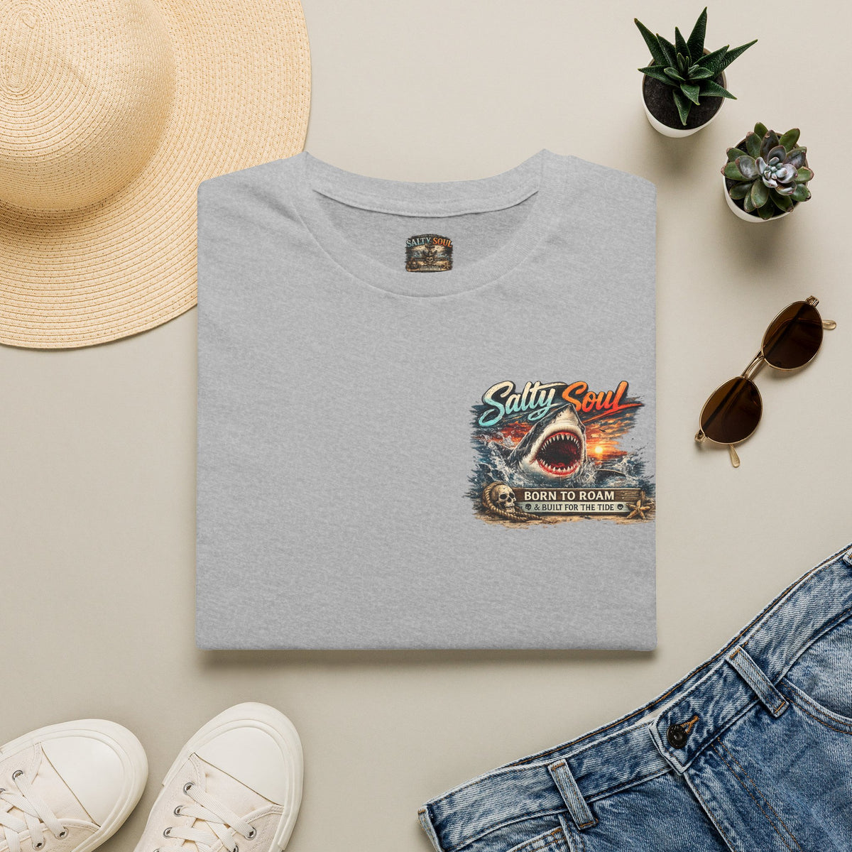 T-Shirt — "Salty Soul" Beach Shark Graphic Tee