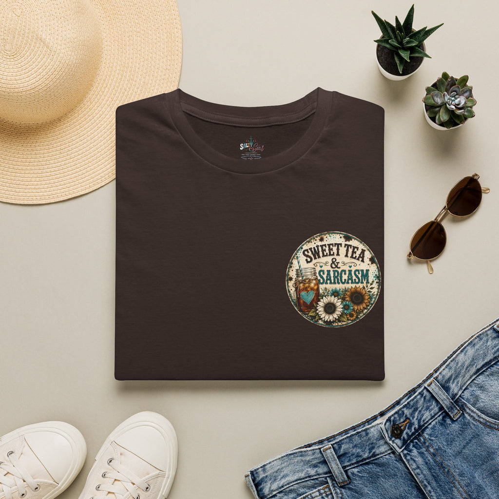T-Shirt — 'Sweet Tea & Sarcasm' Vintage Floral Pocket Graphic