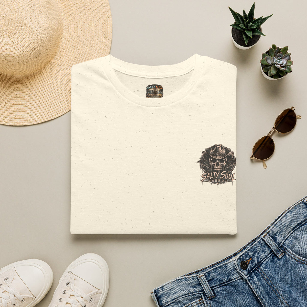 Salty Soul Pocket Tee — Deam Men Tell Skull Chest Graphic T-Shirt