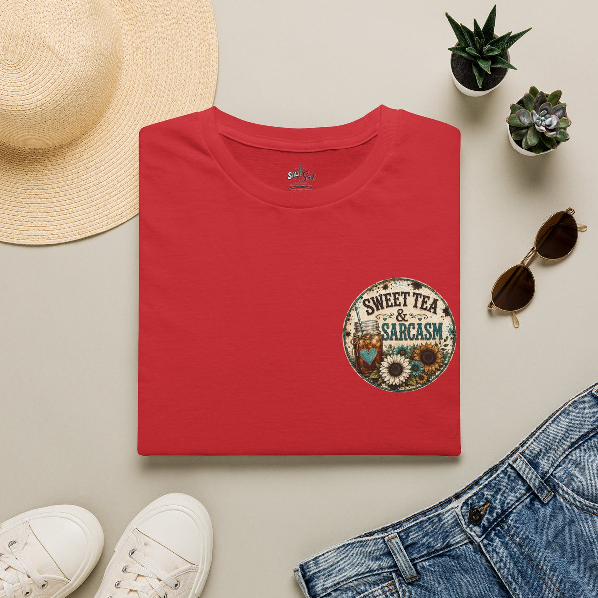 T-Shirt — “Sweet Tea & Sarcasm” Vintage Floral Pocket Tee