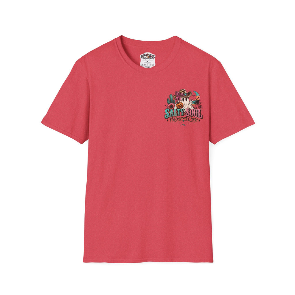 Halloween Crewneck T-Shirt – Spooky Cactus Pumpkin Desert Floral "Salty Soul" Design