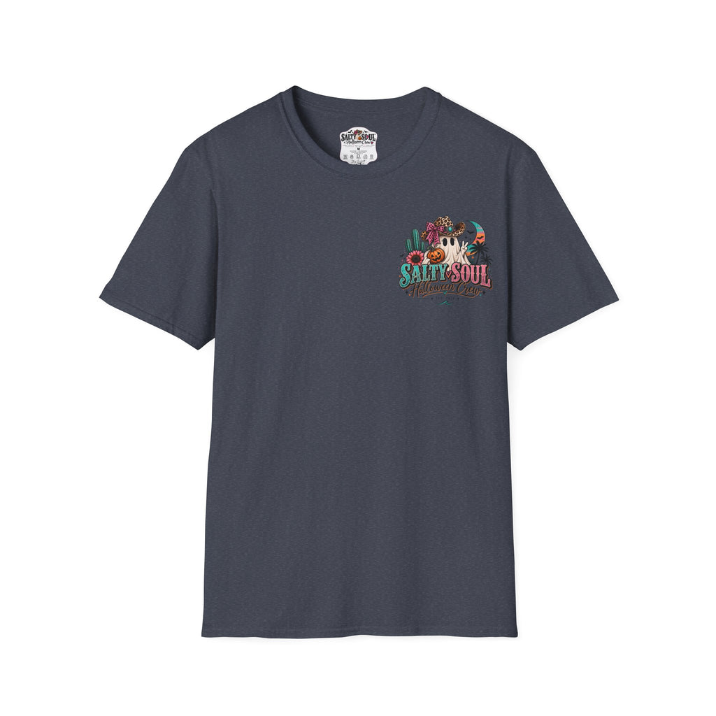 Halloween Crewneck T-Shirt – Spooky Cactus Pumpkin Desert Floral "Salty Soul" Design