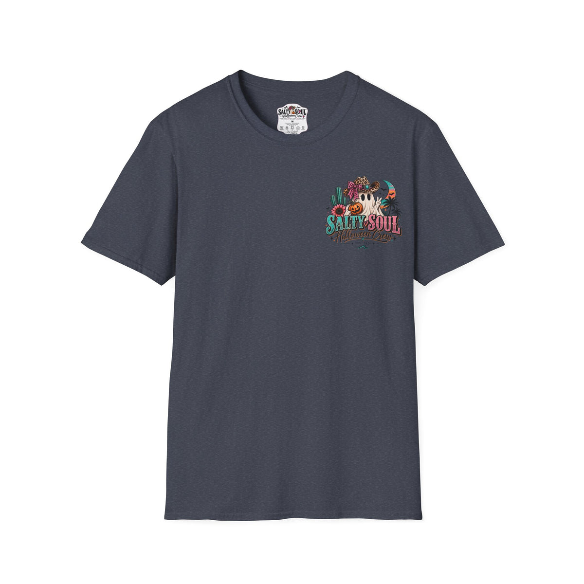 Halloween Crewneck T-Shirt – Spooky Cactus Pumpkin Desert Floral "Salty Soul" Design