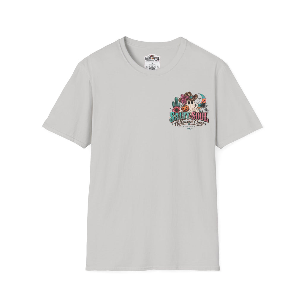 Halloween Crewneck T-Shirt – Spooky Cactus Pumpkin Desert Floral "Salty Soul" Design
