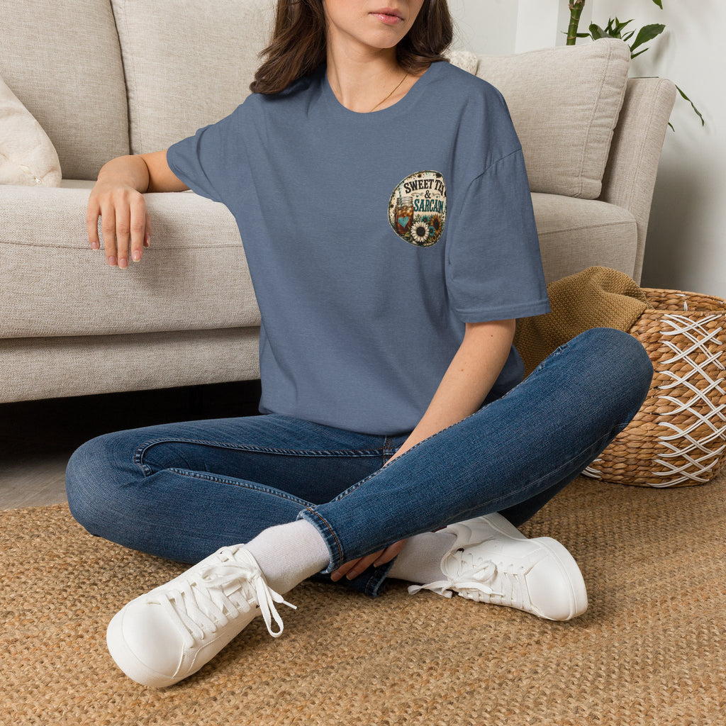 T-Shirt — “Sweet Tea & Sarcasm” Vintage Floral Pocket Graphic