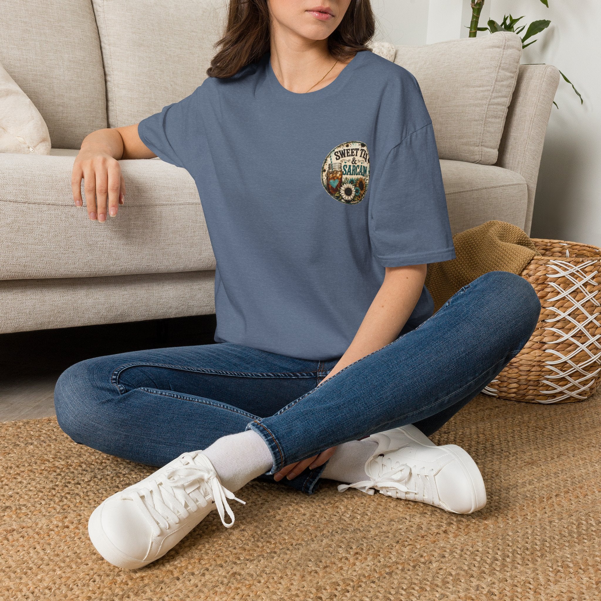 T-Shirt — “Sweet Tea & Sarcasm” Vintage Floral Pocket Graphic