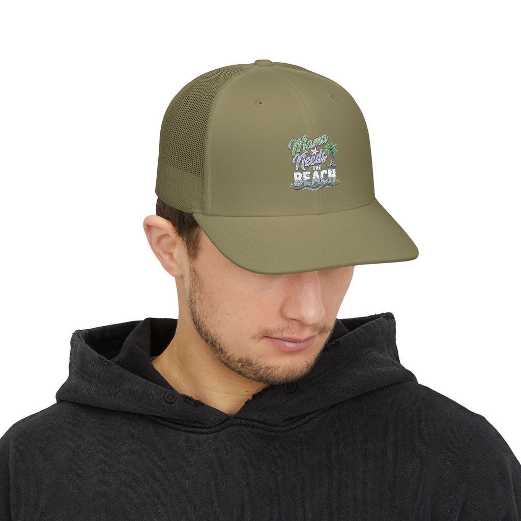 Beach Vibes Snapback Trucker Cap — "Mermaid Beach" Embroidered Palm Design