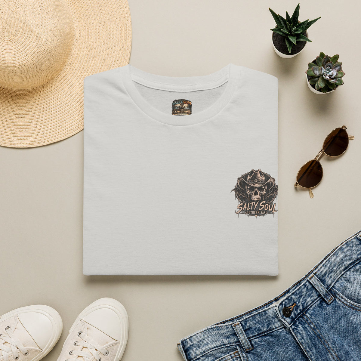 Salty Soul Pocket Tee — Deam Men Tell Skull Chest Graphic T-Shirt