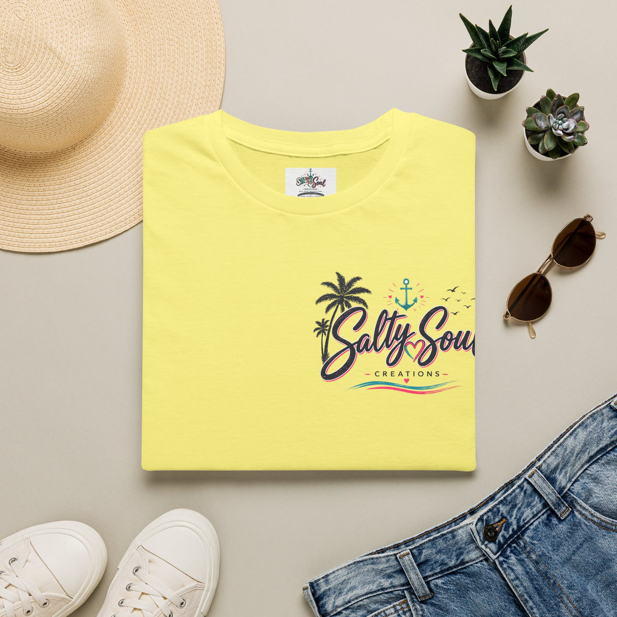 Salty Soul Beach T-Shirt — Palm Tree Coastal Graphic Tee
