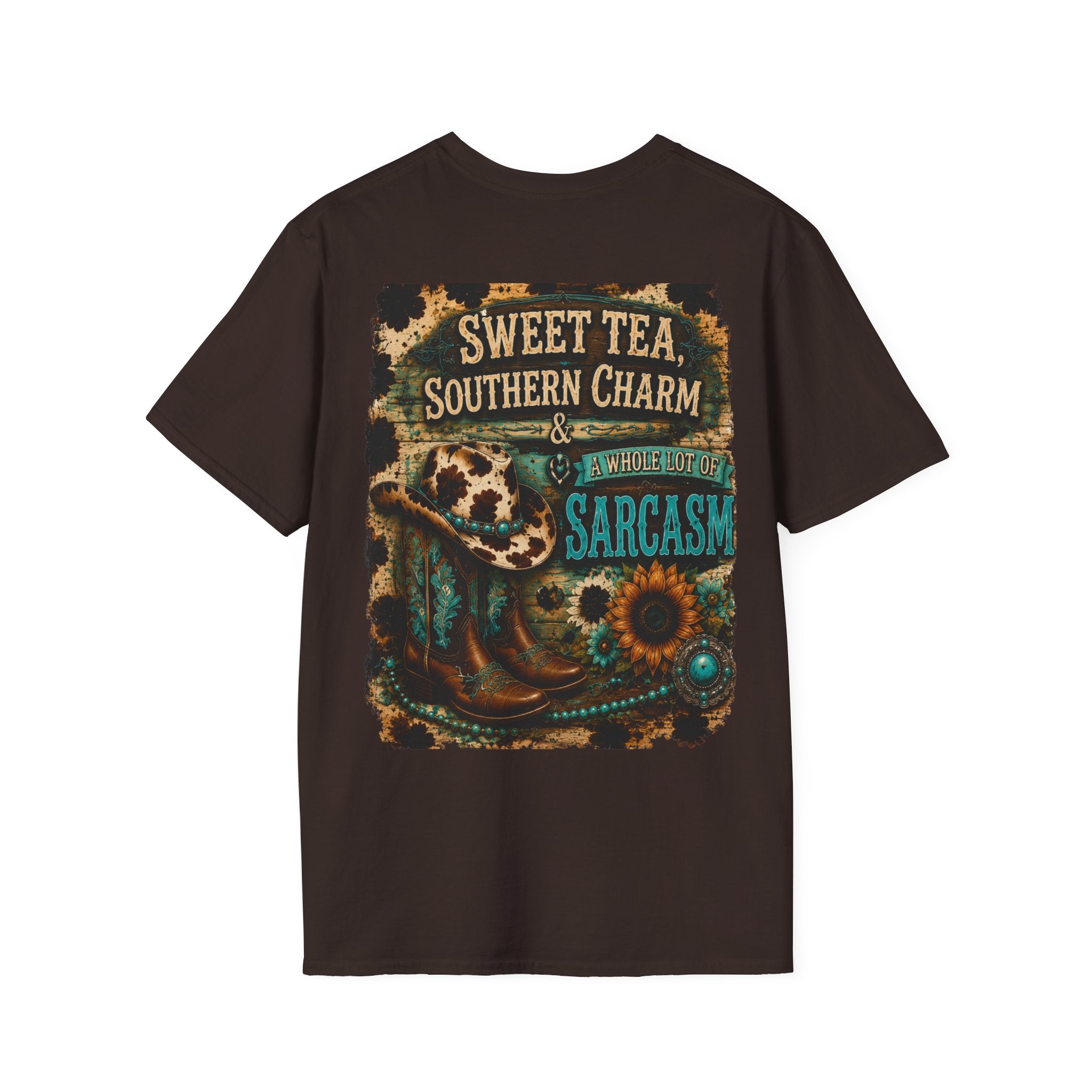 T-Shirt — “Sweet Tea & Sarcasm” Vintage Floral Pocket Graphic