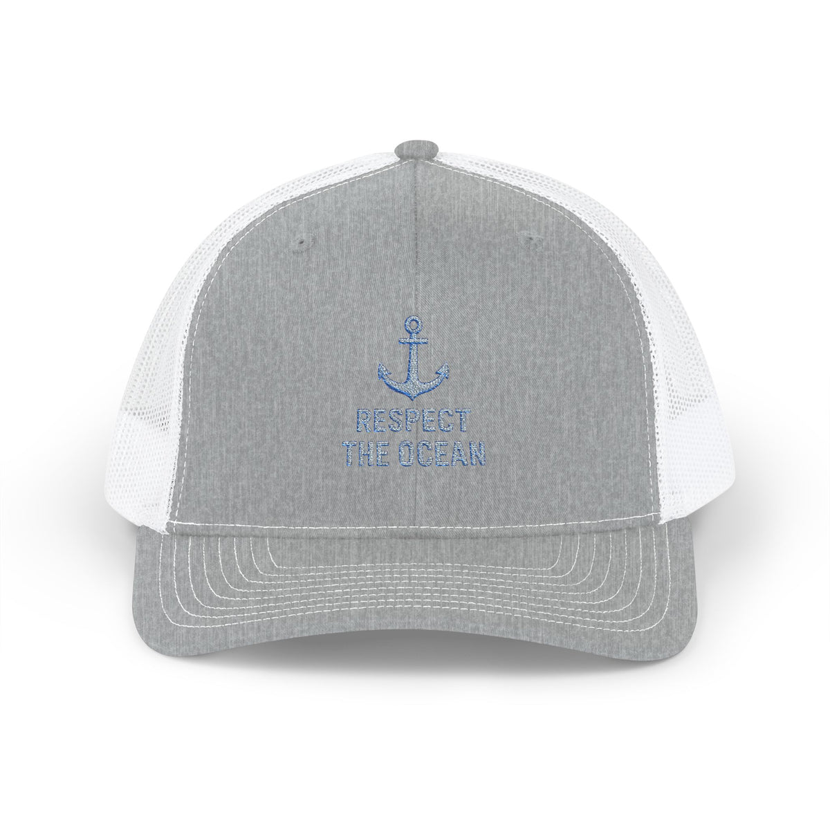 Respect the Ocean Snapback Trucker Cap — Anchor Embroidered Beach Hat