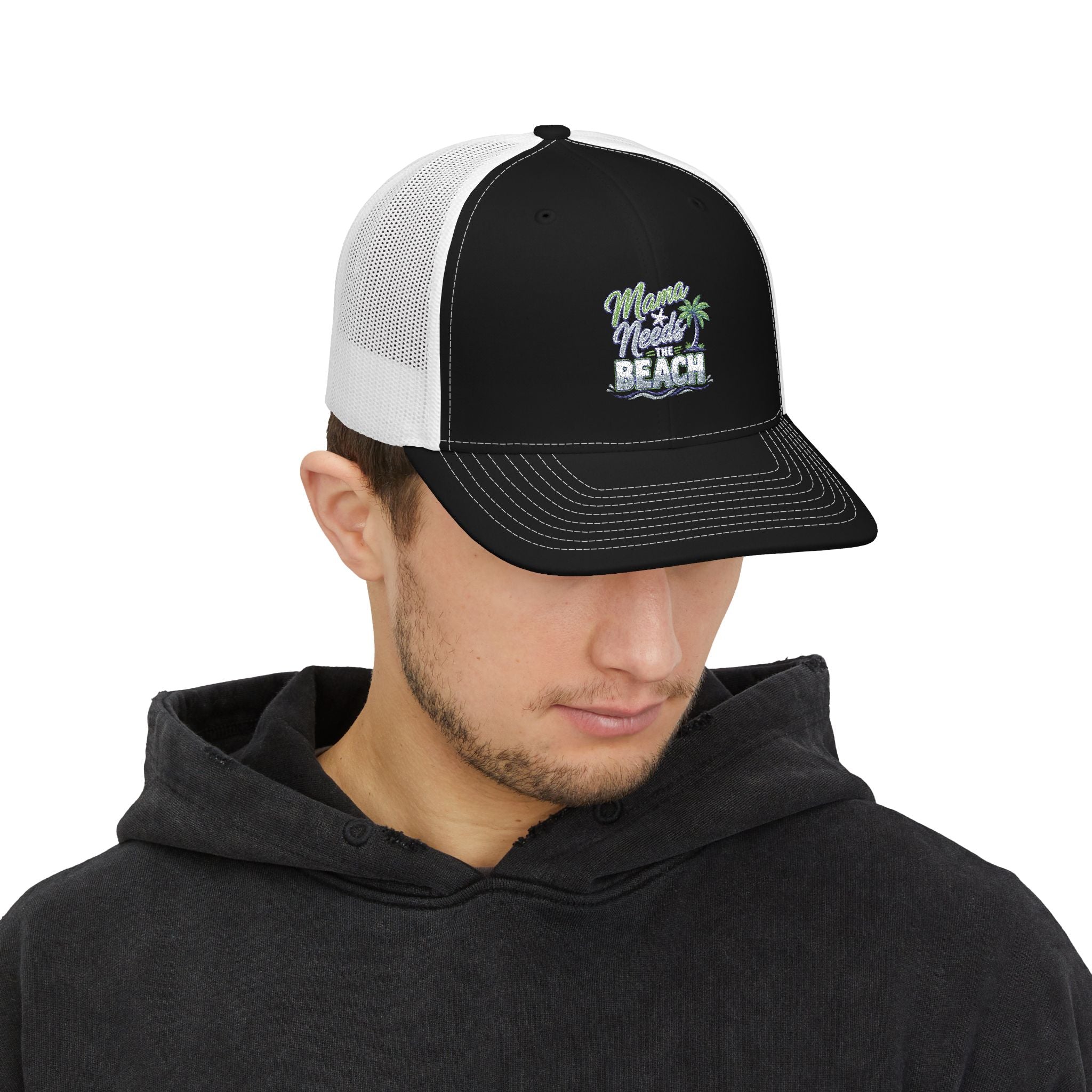 Beach Vibes Snapback Trucker Cap — "Mermaid Beach" Embroidered Palm Design