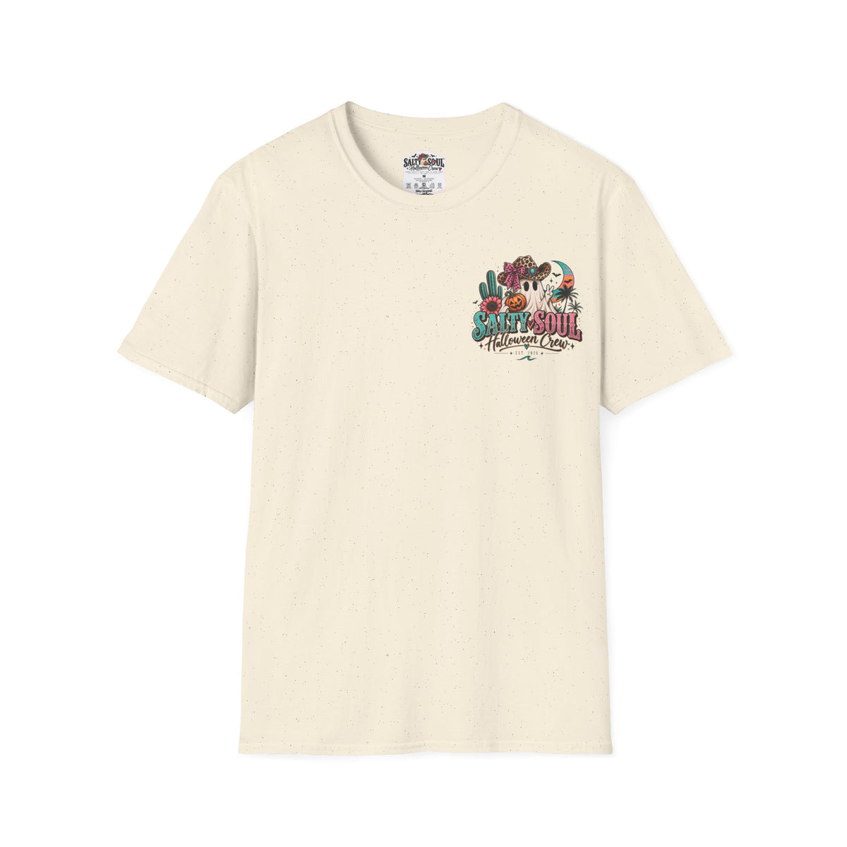 Halloween Crewneck T-Shirt – Spooky Cactus Pumpkin Desert Floral "Salty Soul" Design