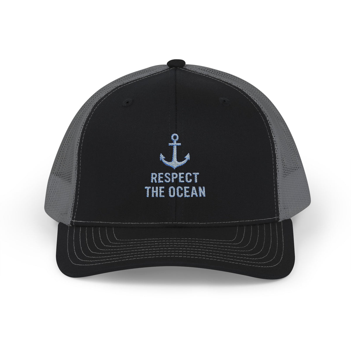 Respect the Ocean Snapback Trucker Cap — Anchor Embroidered Beach Hat