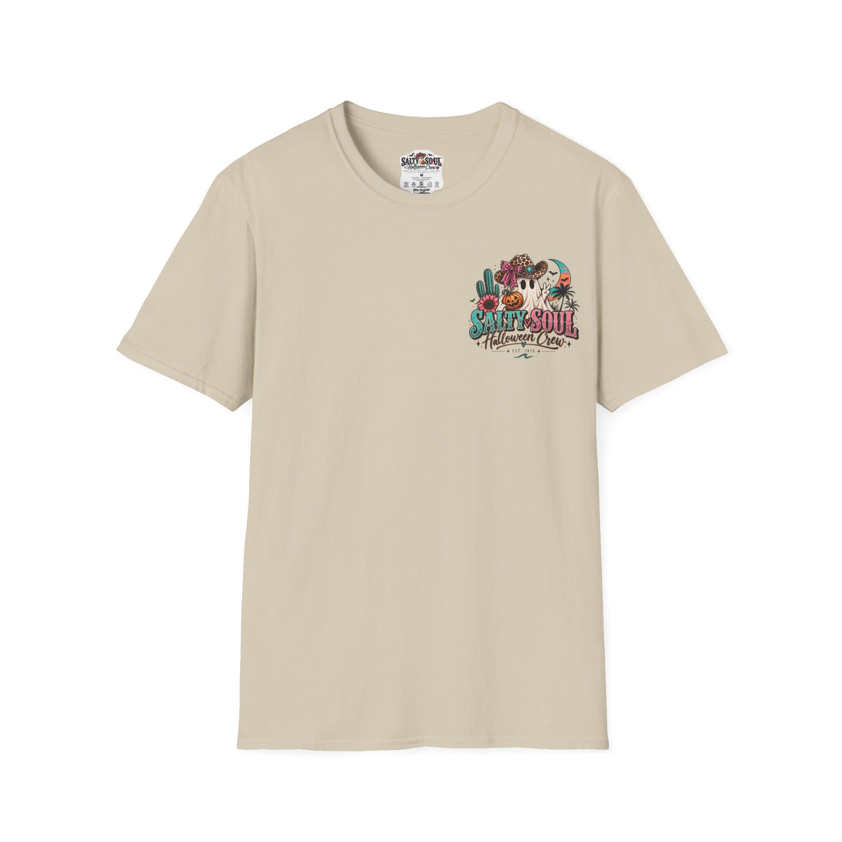 Halloween Crewneck T-Shirt – Spooky Cactus Pumpkin Desert Floral "Salty Soul" Design