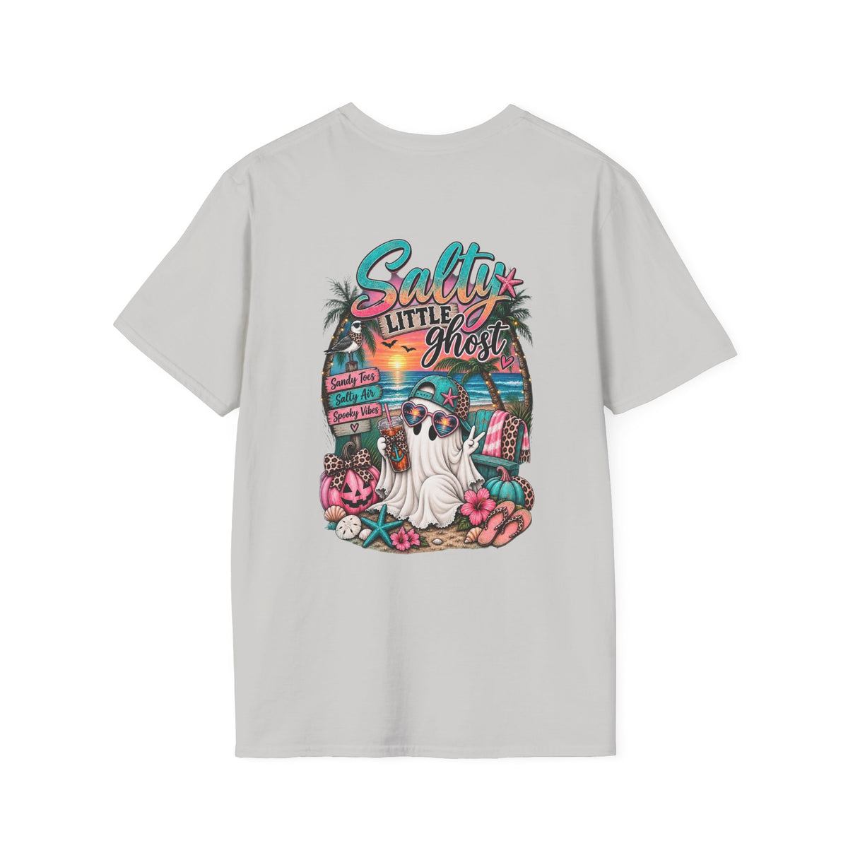 Halloween Crewneck T-Shirt – Spooky Cactus Pumpkin Desert Floral "Salty Soul" Design