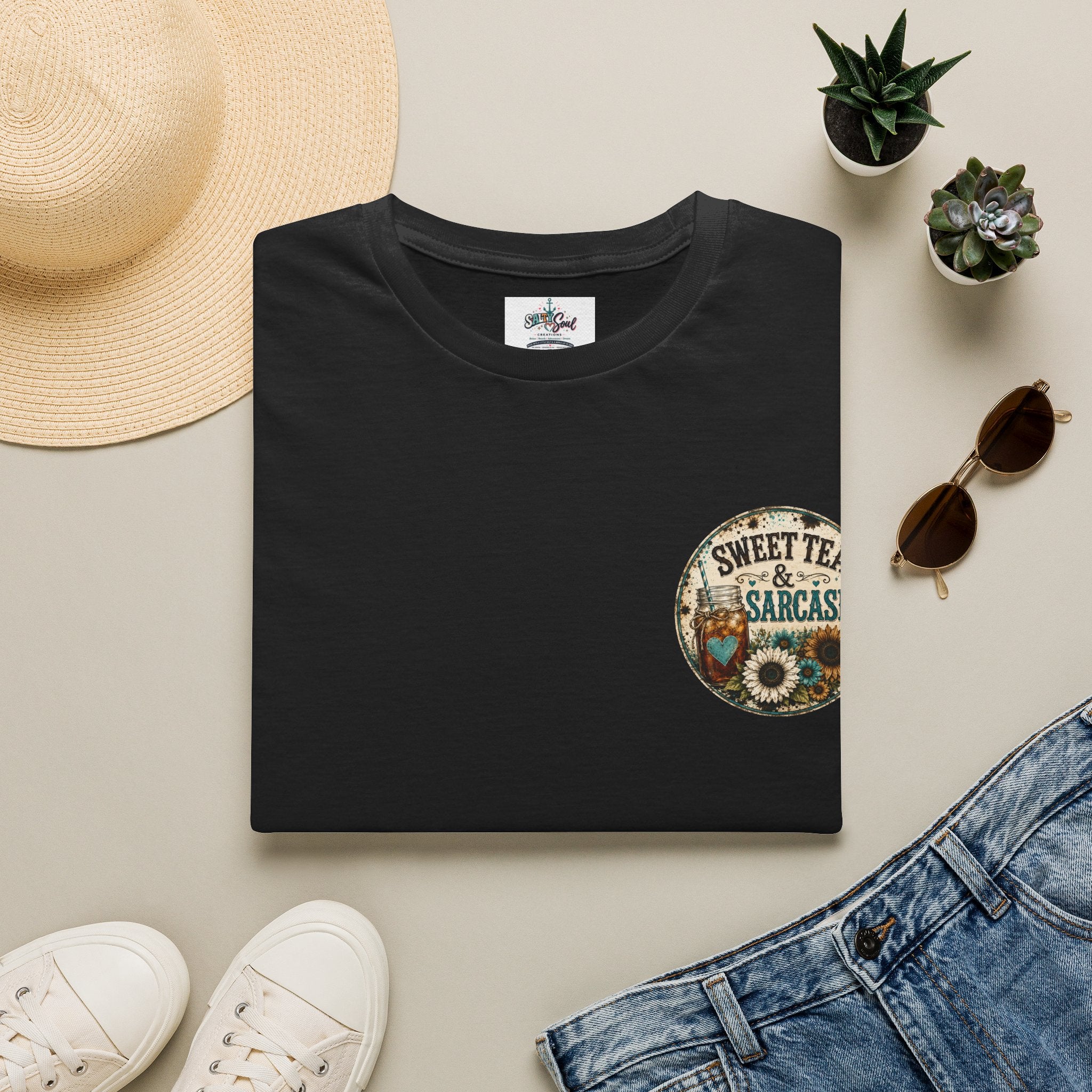 T-Shirt — “Sweet Tea & Sarcasm” Vintage Floral Pocket Graphic