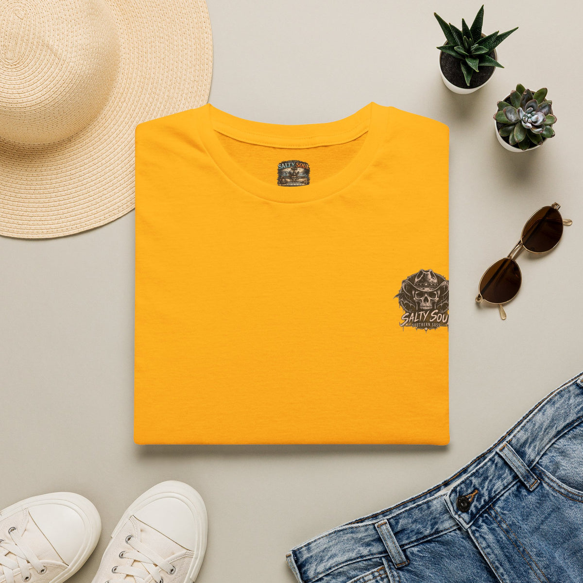 Skeleton Men Salty Tales chest Logo T‑Shirt — "Salty Soul" Dog Graphic