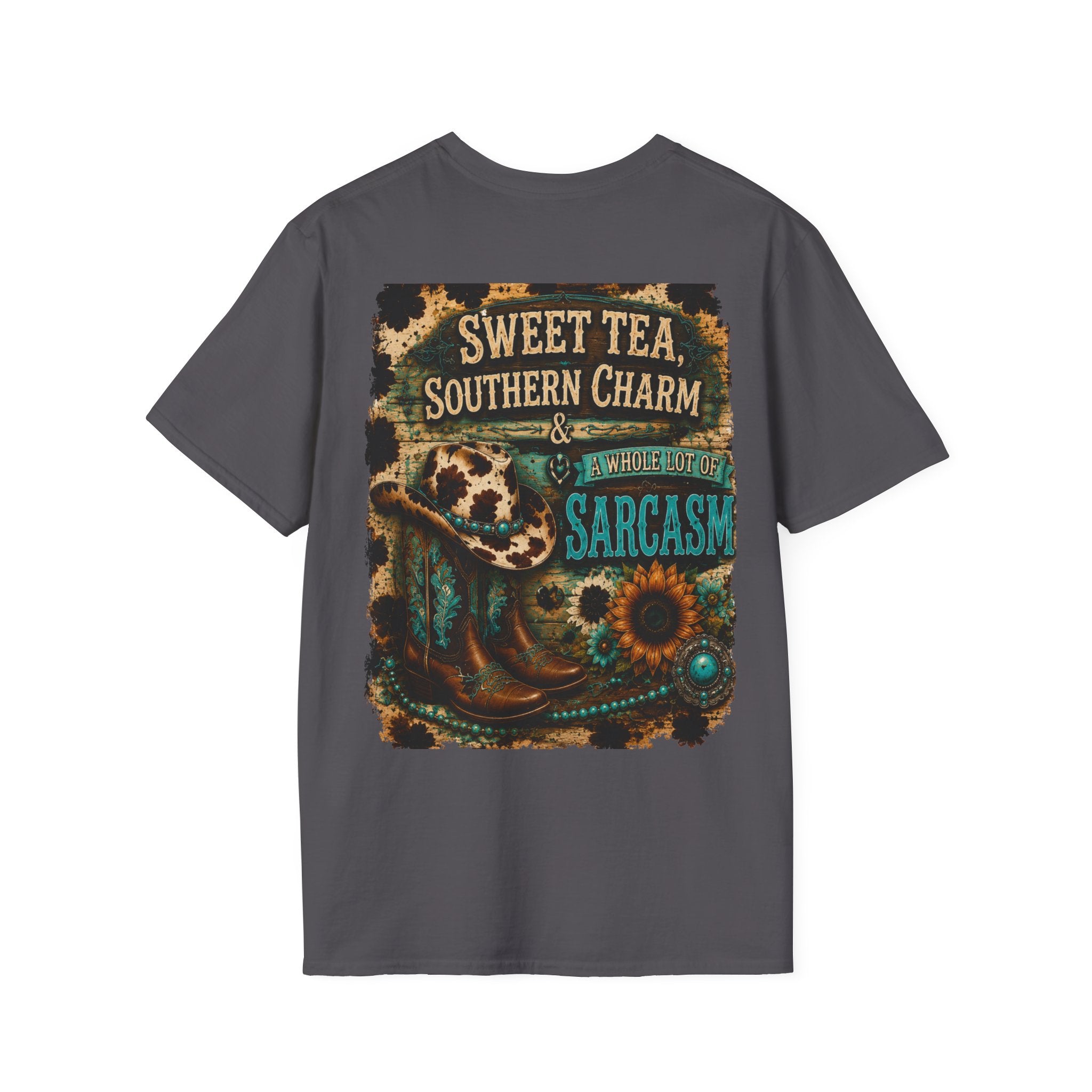 T-Shirt — “Sweet Tea & Sarcasm” Vintage Floral Pocket Graphic