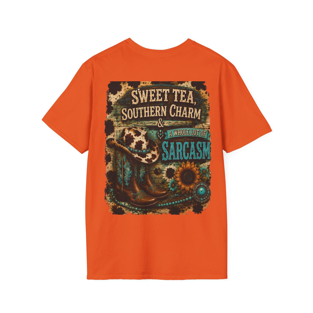 T-Shirt — “Sweet Tea & Sarcasm” Vintage Floral Pocket Graphic
