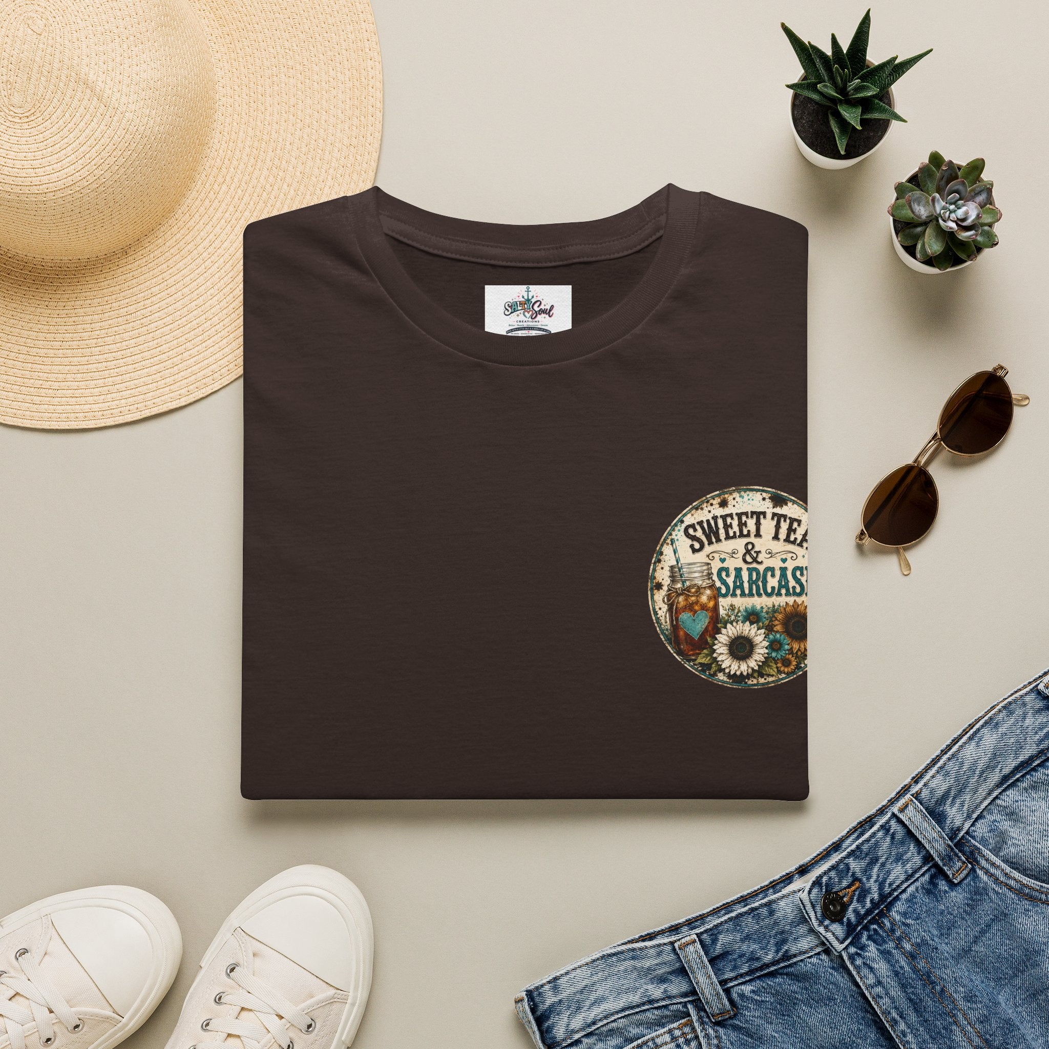 T-Shirt — “Sweet Tea & Sarcasm” Vintage Floral Pocket Graphic