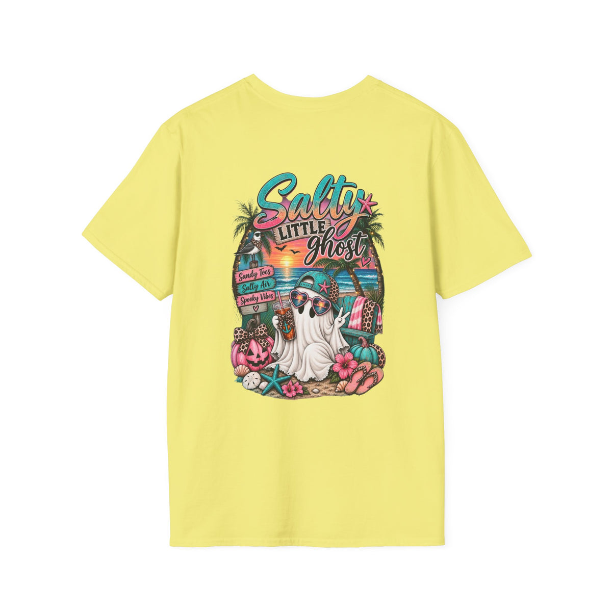 Halloween Crewneck T-Shirt – Spooky Cactus Pumpkin Desert Floral "Salty Soul" Design