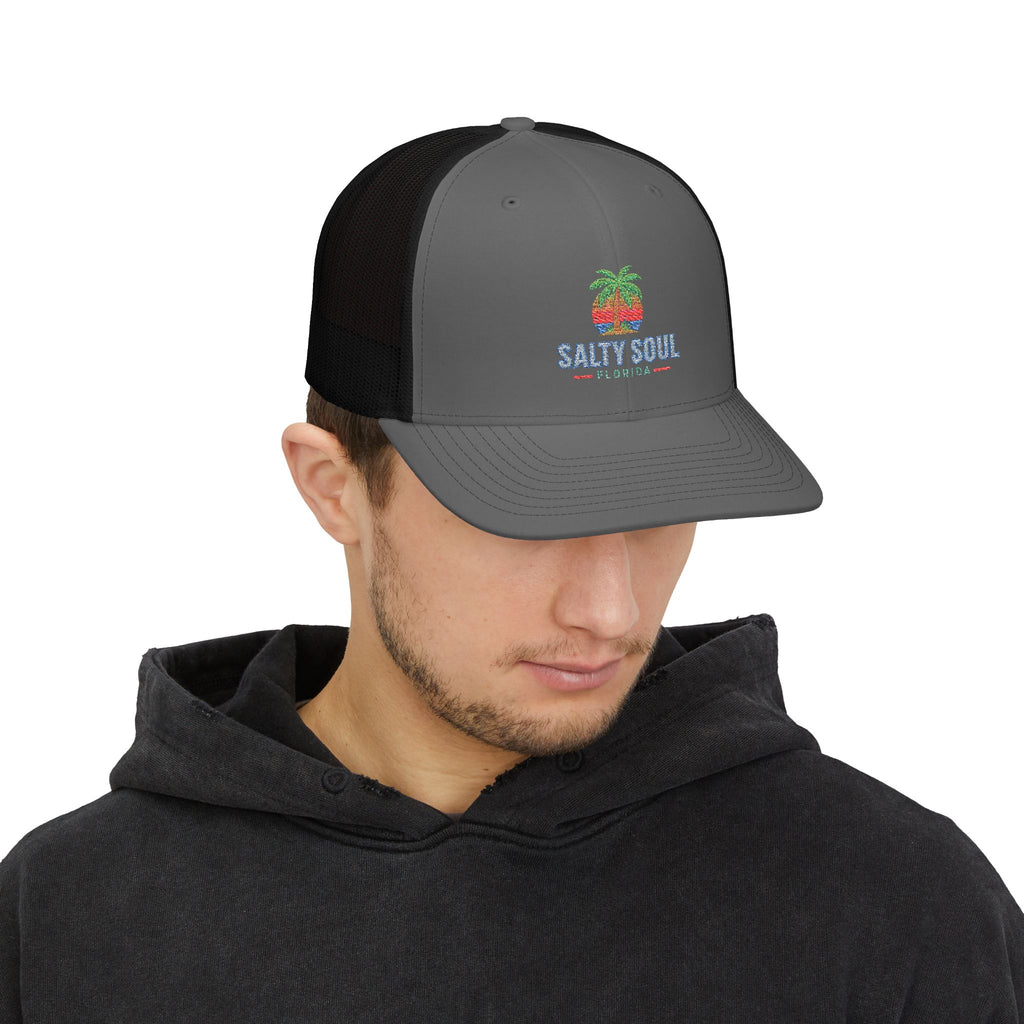 Salty Soul Trucker Cap – Retro Palm Beach Snapback Hat