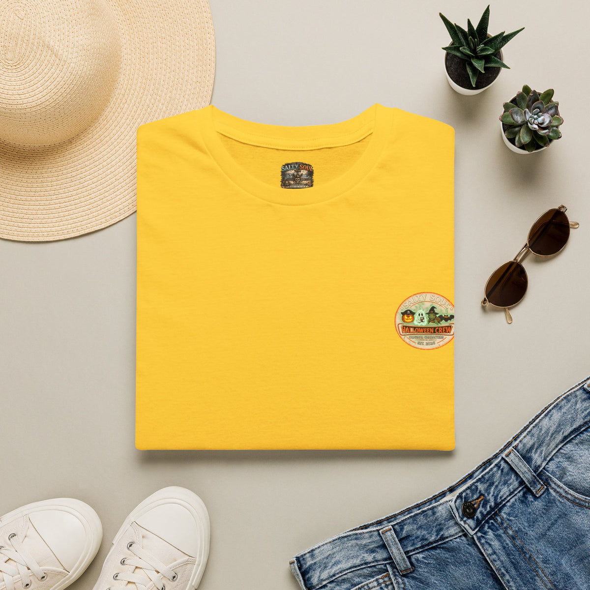 Vintage Desert Sunset Patch T-Shirt — "Captain Jack-o'Lantern" Beach Vibe
