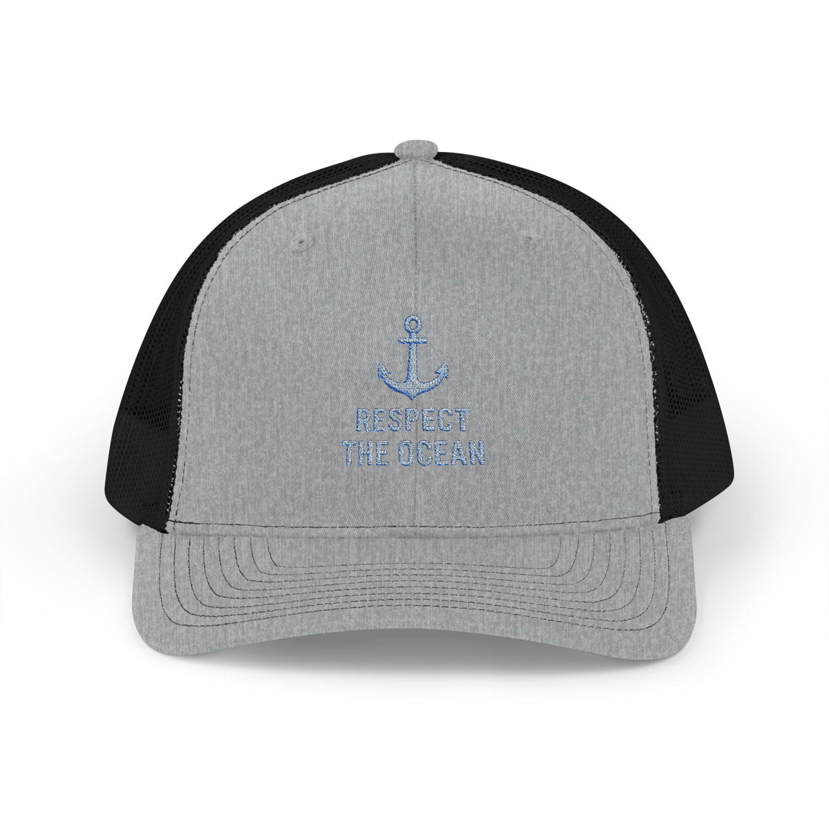 Respect the Ocean Snapback Trucker Cap — Anchor Embroidered Beach Hat