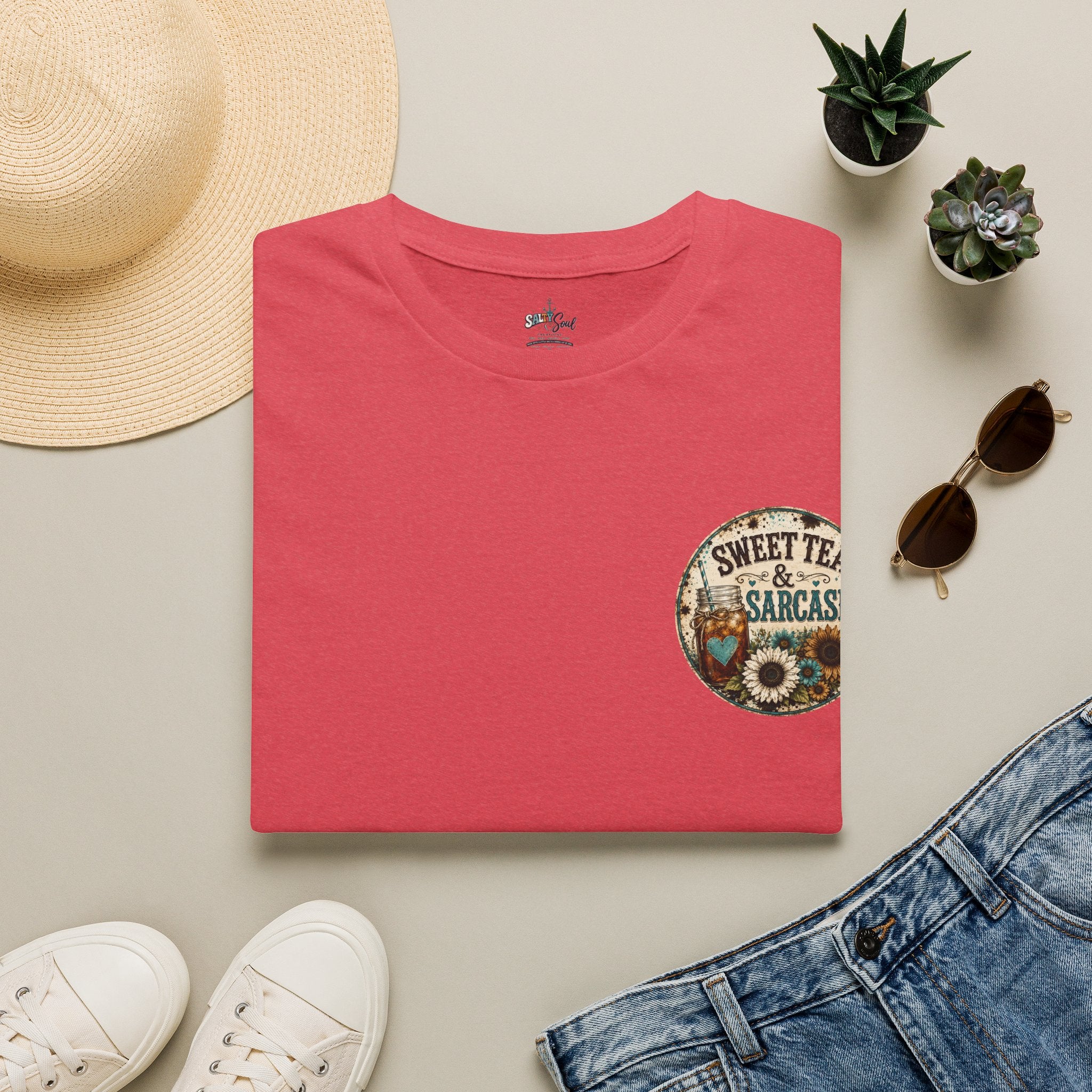T-Shirt — 'Sweet Tea & Sarcasm' Vintage Sunflower Pocket Graphic Tee