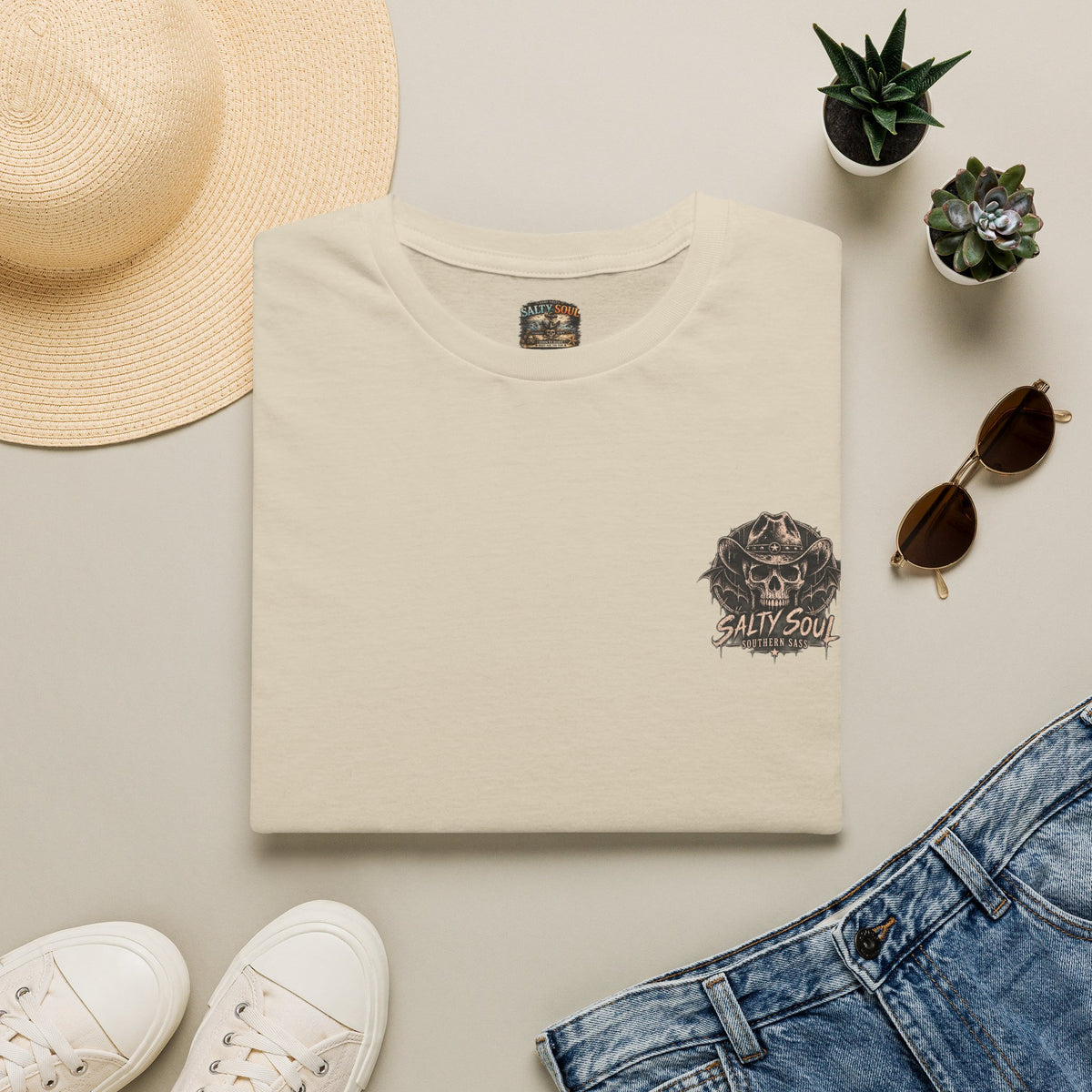 Salty Soul Pocket Tee — Deam Men Tell Skull Chest Graphic T-Shirt
