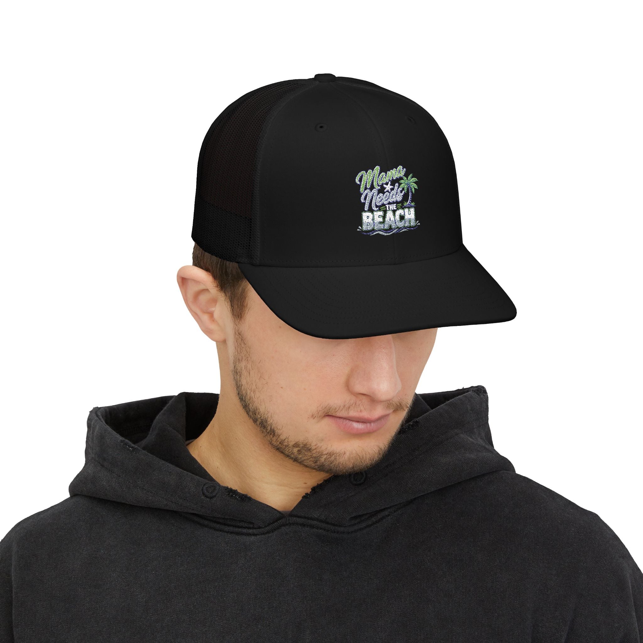 Beach Vibes Snapback Trucker Cap — "Mermaid Beach" Embroidered Palm Design