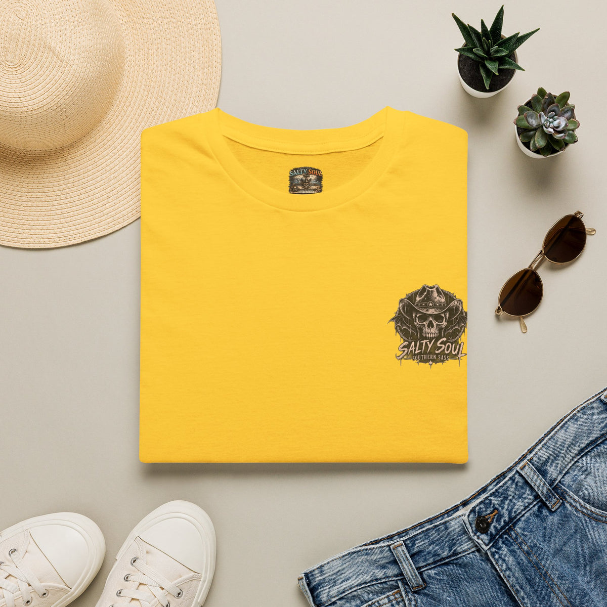 Salty Soul Pocket Tee — Deam Men Tell Skull Chest Graphic T-Shirt
