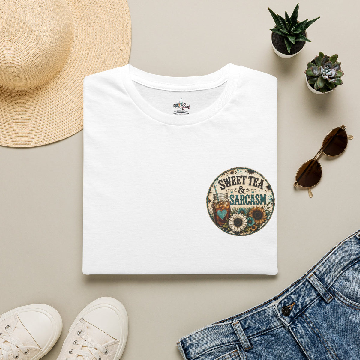 T-Shirt — “Sweet Tea & Sarcasm” Vintage Floral Pocket Tee