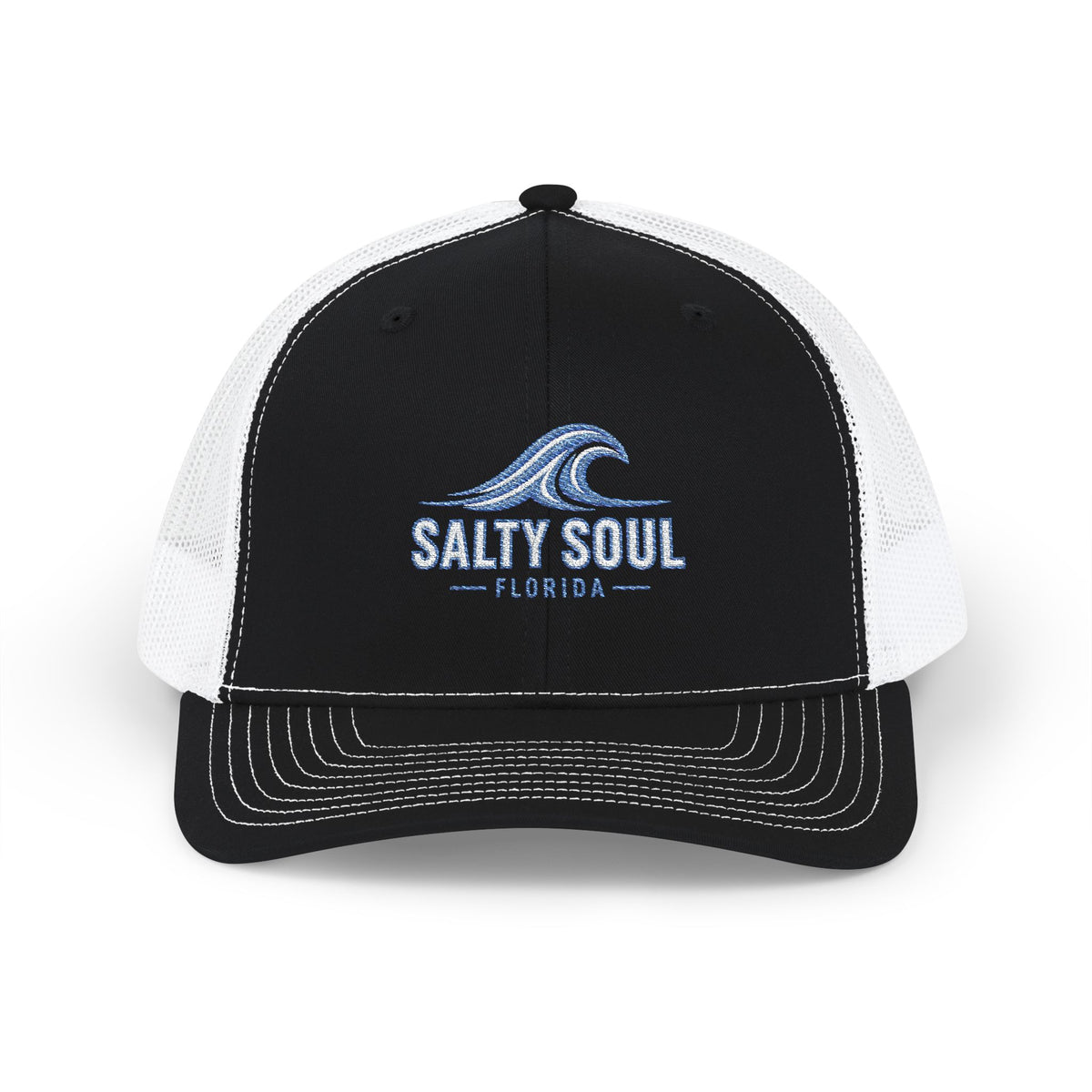 Salty Soul Trucker Cap — Embroidered Wave Snapback (Florida Beach Style)