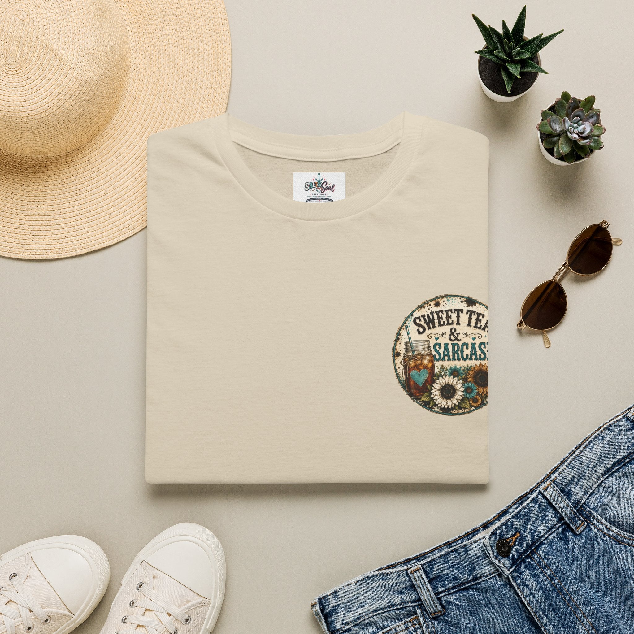 T-Shirt — “Sweet Tea & Sarcasm” Vintage Floral Pocket Graphic