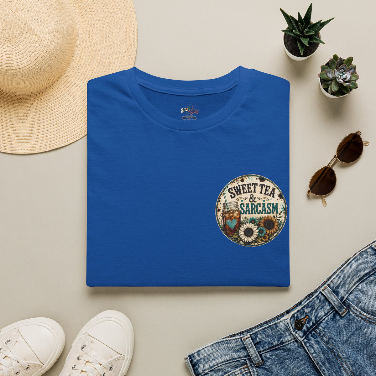 T-Shirt — “Sweet Tea & Sarcasm” Vintage Floral Pocket Tee
