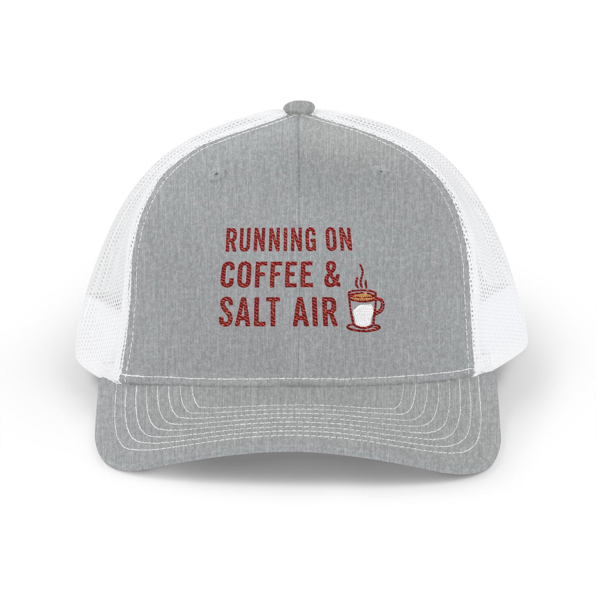 Coffee & Salt Air Trucker Cap — "Running on Coffee & Salt Air" Embroidered Snapback