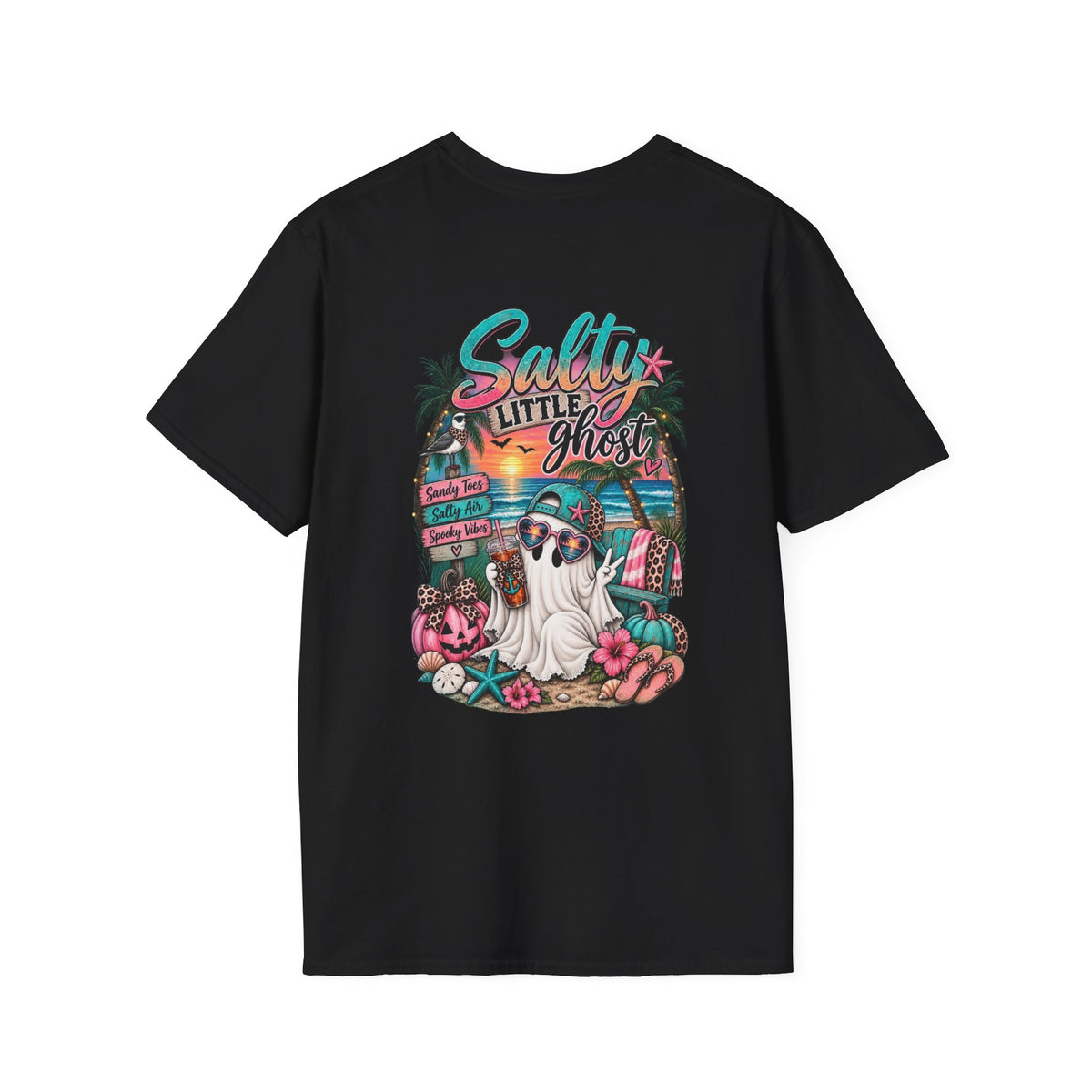 Halloween Crewneck T-Shirt – Spooky Cactus Pumpkin Desert Floral "Salty Soul" Design