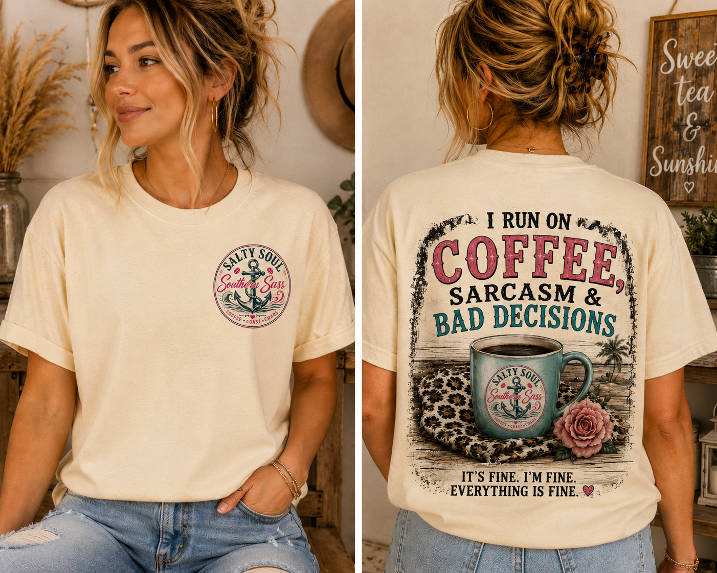 Beachy Anchor T‑Shirt — "Salty Soul" Coastal Graphic Tee